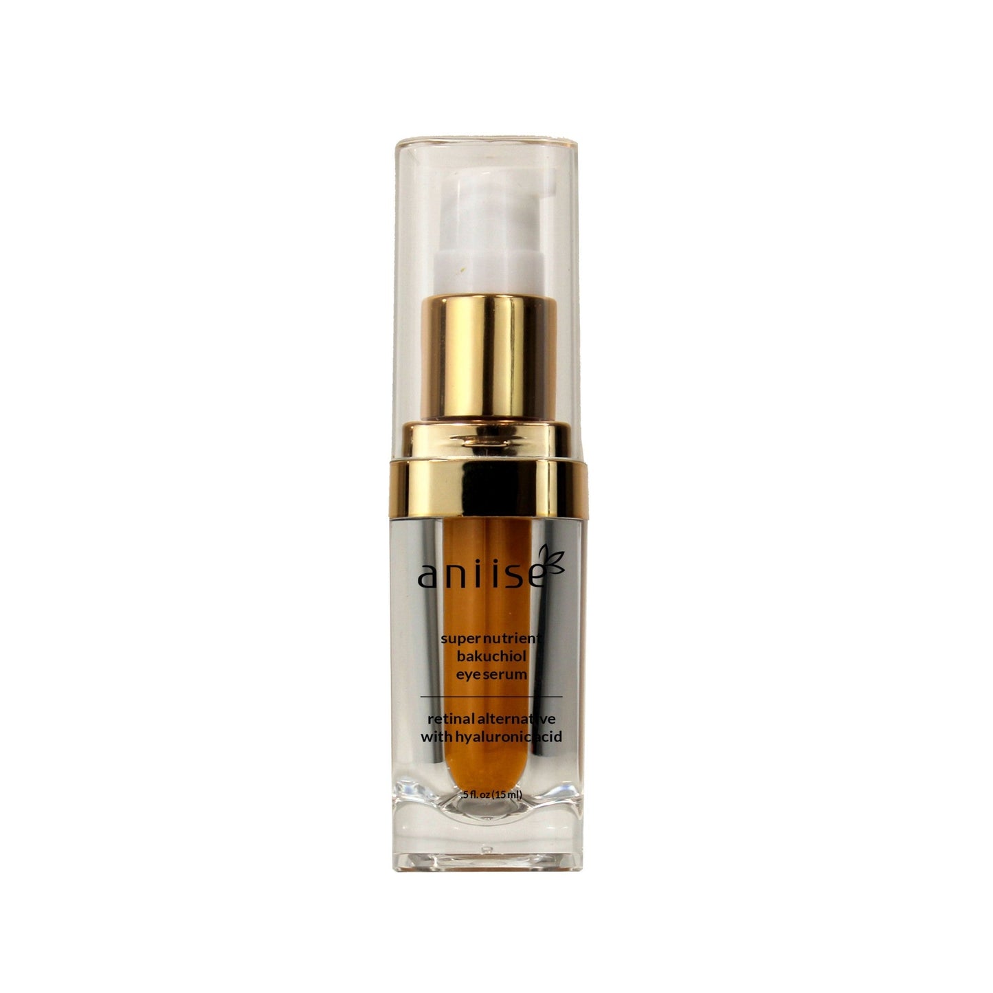 Anti-Aging Bakuchiol Eye Serum in elegant bottle, a retinol alternative for skin rejuvenation.